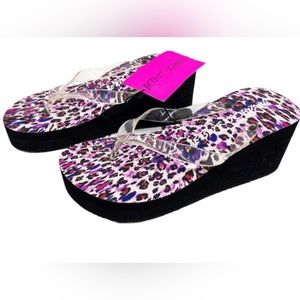 Betsey Johnson Black & Purple Leopard Wedge Sandal